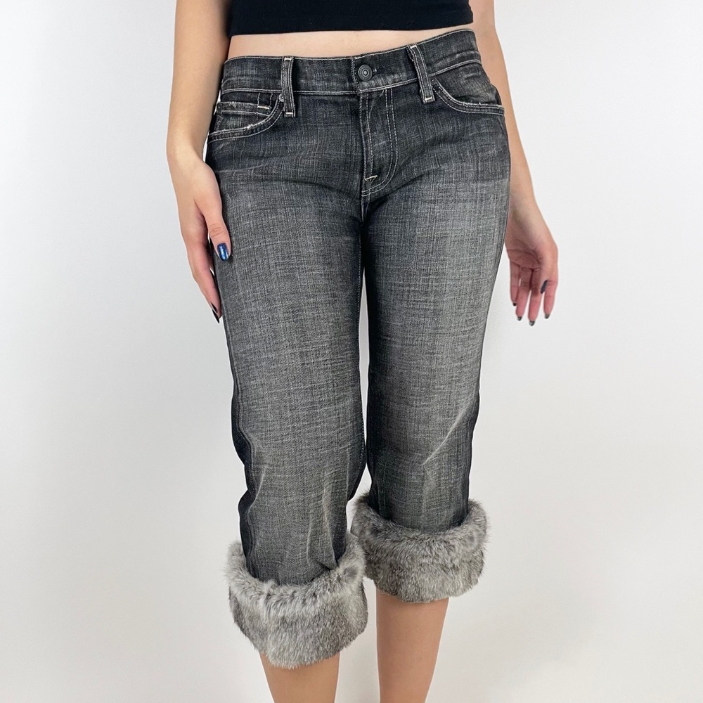 Y2K 7 For All Mankind Fur Cuff Grey Jean Capris